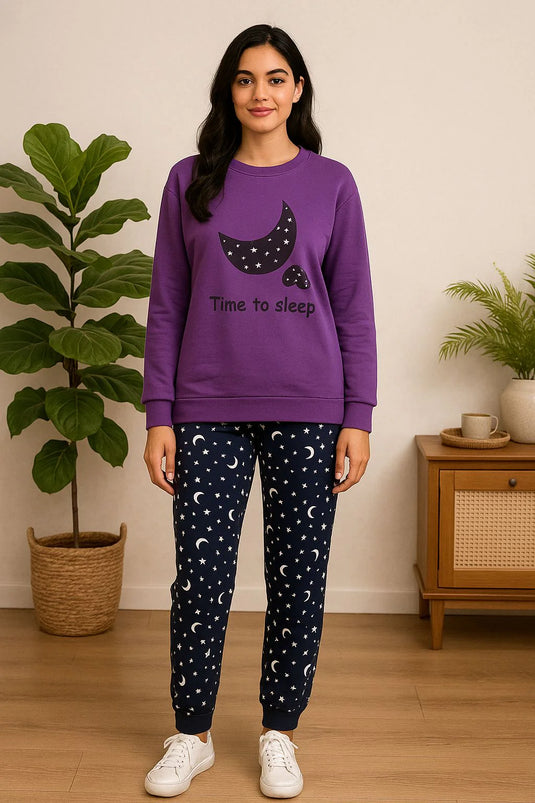 Winter Purple Time To Sleep Co-Ord Set Night Suit