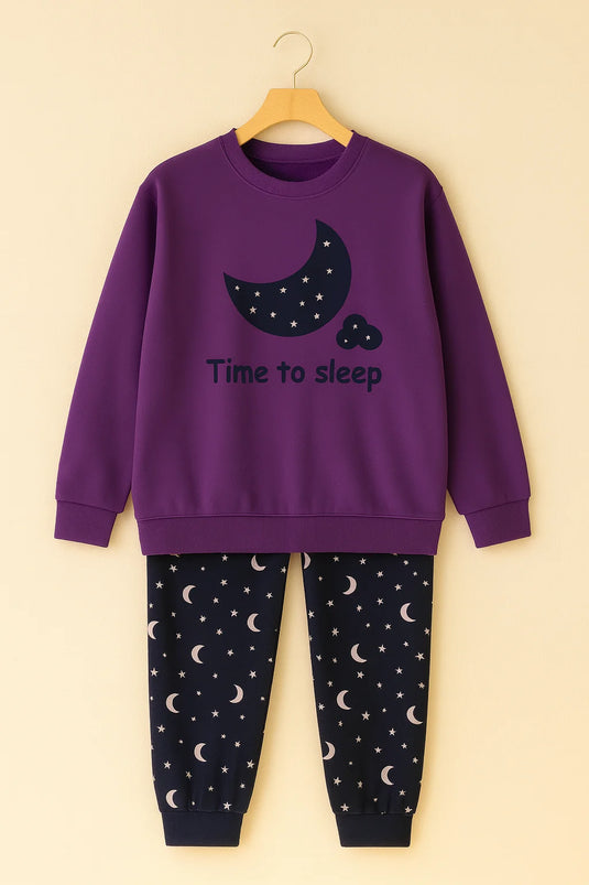 Winter Purple Time To Sleep Co-Ord Set Night Suit