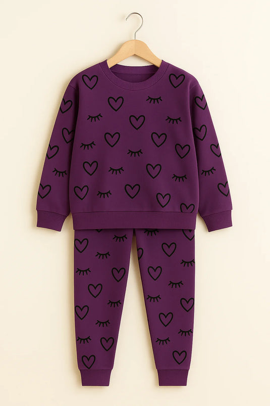 Winter Purple Sleepy Love Co-Ord Set Night Suit