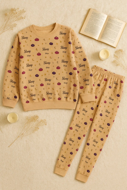 Winter Peach Clouds Sleep Co-Ord Set Night Suit