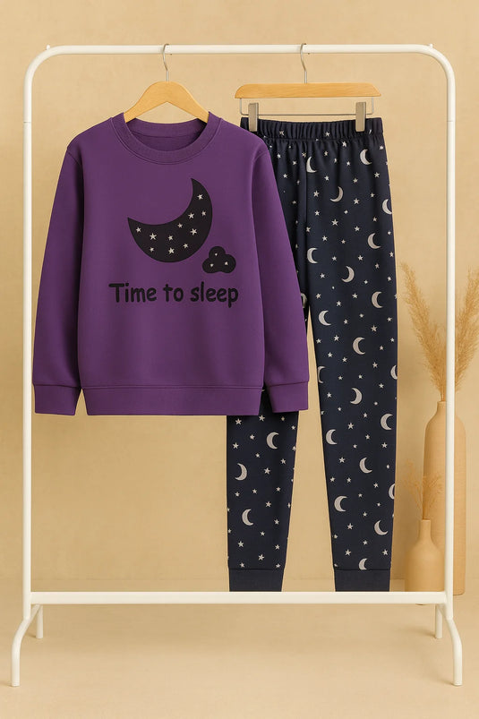 Winter Purple Time To Sleep Co-Ord Set Night Suit