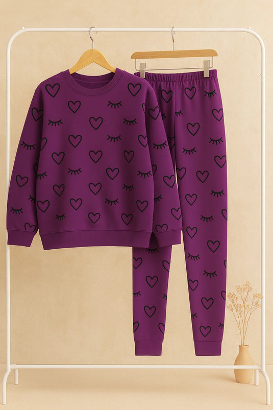 Winter Purple Sleepy Love Co-Ord Set Night Suit