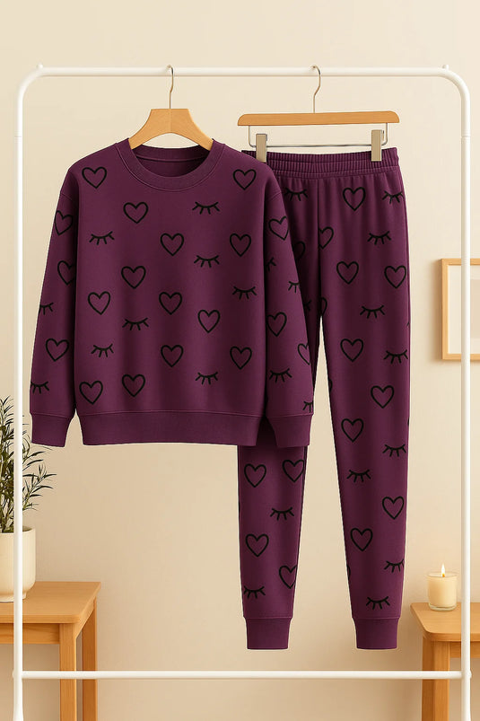 Winter Purple Sleepy Love Co-Ord Set Night Suit