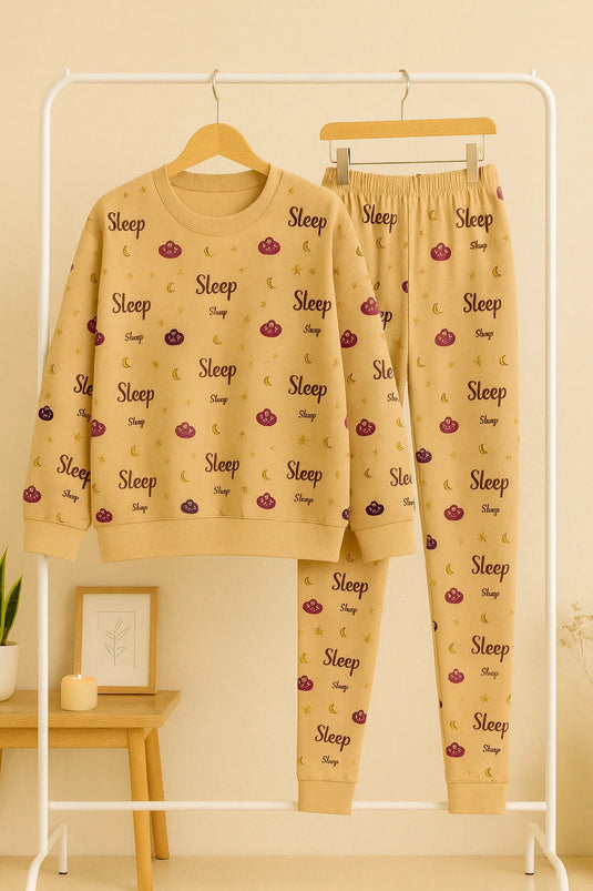 Winter Peach Clouds Sleep Co-Ord Set Night Suit