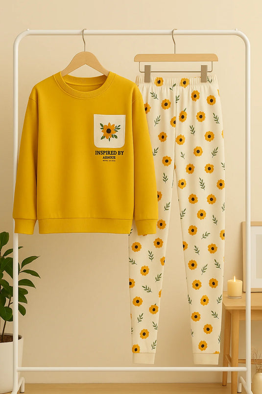 Winter Yellow Flower Co-Ord Set Night Suit