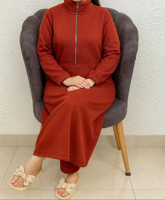 Long Winter Warm Fleece Dress - Brown