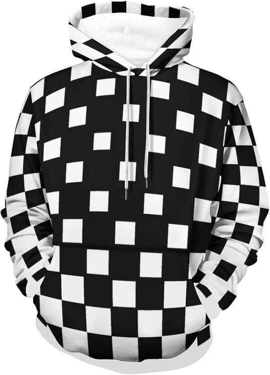 Unisex Hoodie Checkerboard Sweatshirt Drawstring