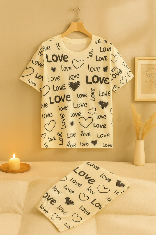 White Love Printed Shirt And Trouser