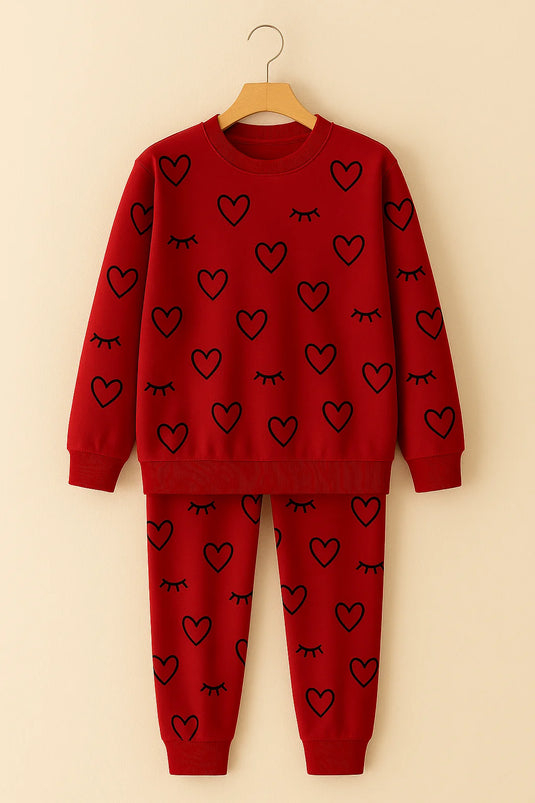 Winter Red Sleepy Love Co-Ord Set Night Suit