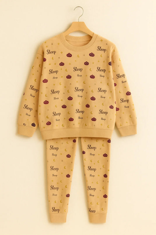 Winter Peach Clouds Sleep Co-Ord Set Night Suit