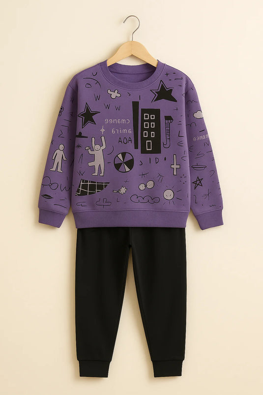 Winter Purple Multi Planets Co-Ord Set Night Suit