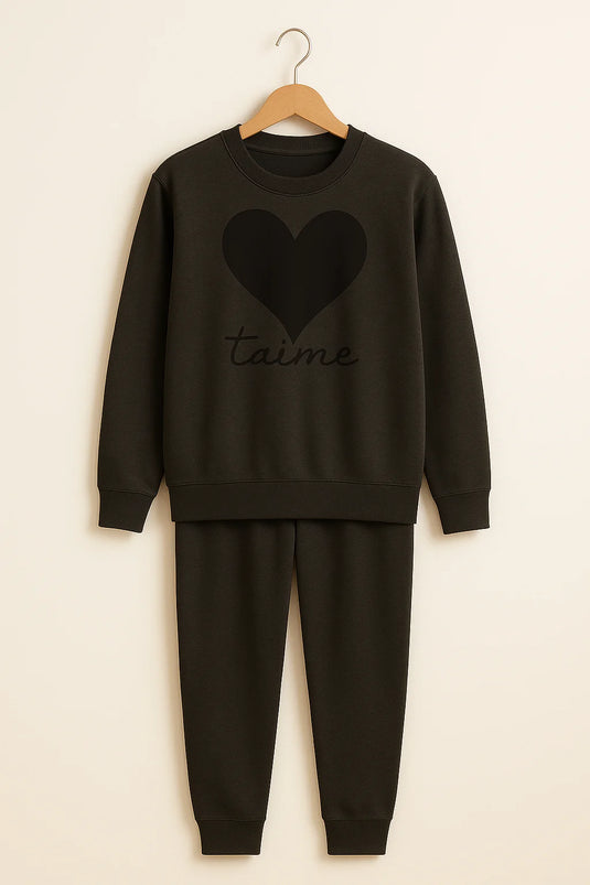 Winter Black Gray Heart Co-Ord Set Night Suit