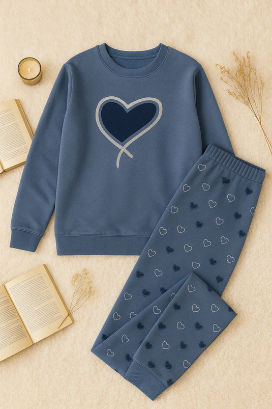 Winter Ocean Heart Co-Ord Set Night Suit