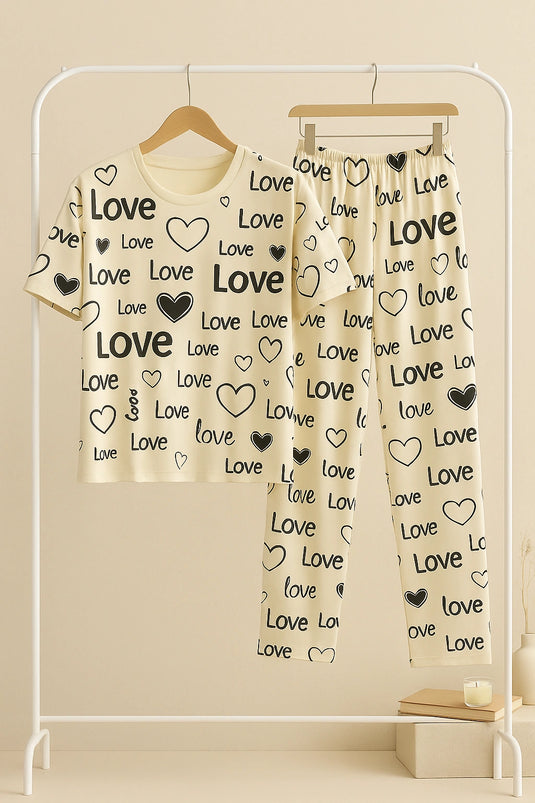 White Love Printed Shirt And Trouser