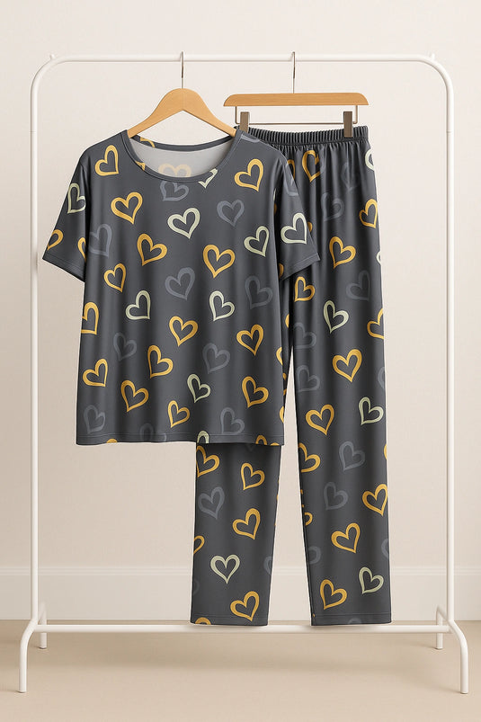 Multi Color Hearts on Gray Nightwear