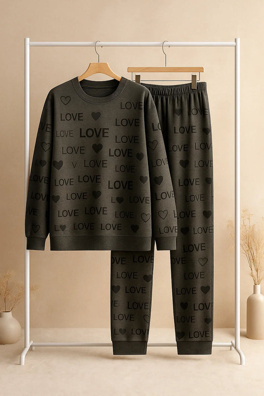 Winter Gray Love Co-Ord Set Night Suit