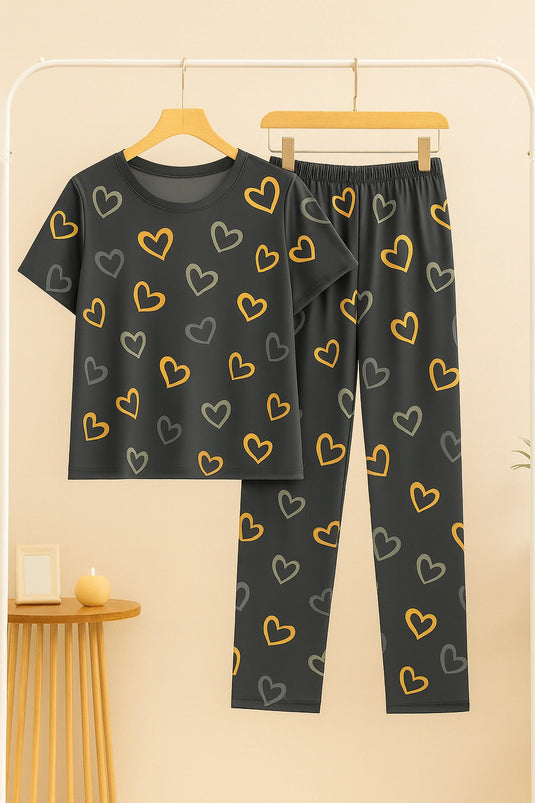 Multi Color Hearts on Gray Nightwear