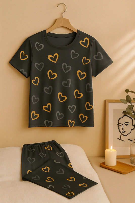 Multi Color Hearts on Gray Nightwear