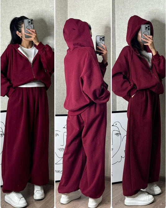 Cloud flower Zipper co-ord - Maroon