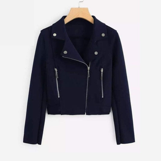 Cross Zipper Fleece Coat - Navy Blue