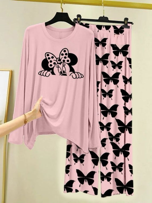 Peekaboo Minnie  Printed Pink Shirt with Butterfly Printed Trouser